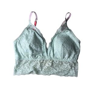 Gilly Hicks Lace Longline Bralette in Mint with Pink Straps